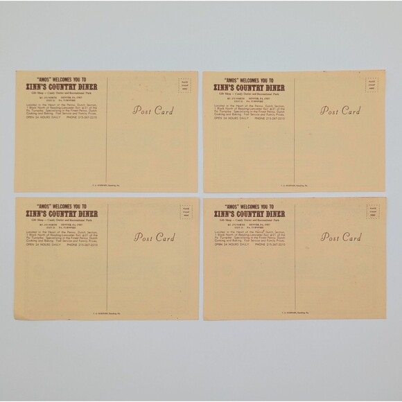 Vintage 80s Zinn’s Country Diner 4 Postcards Amos Denver Pennsylvania Dutch 9x6 - Picture 8 of 11